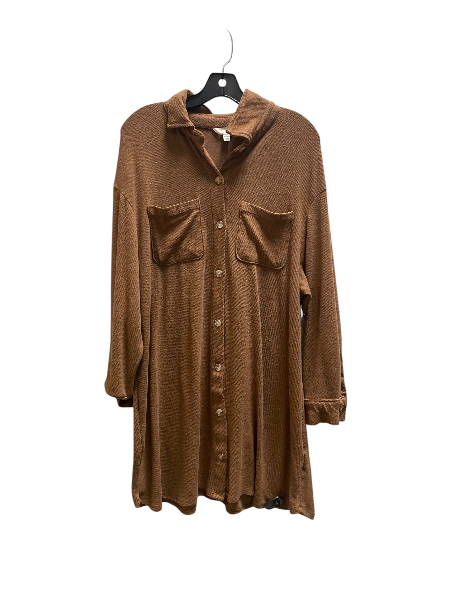 Top Long Sleeve By Terra & Sky In Brown, Size: 1x