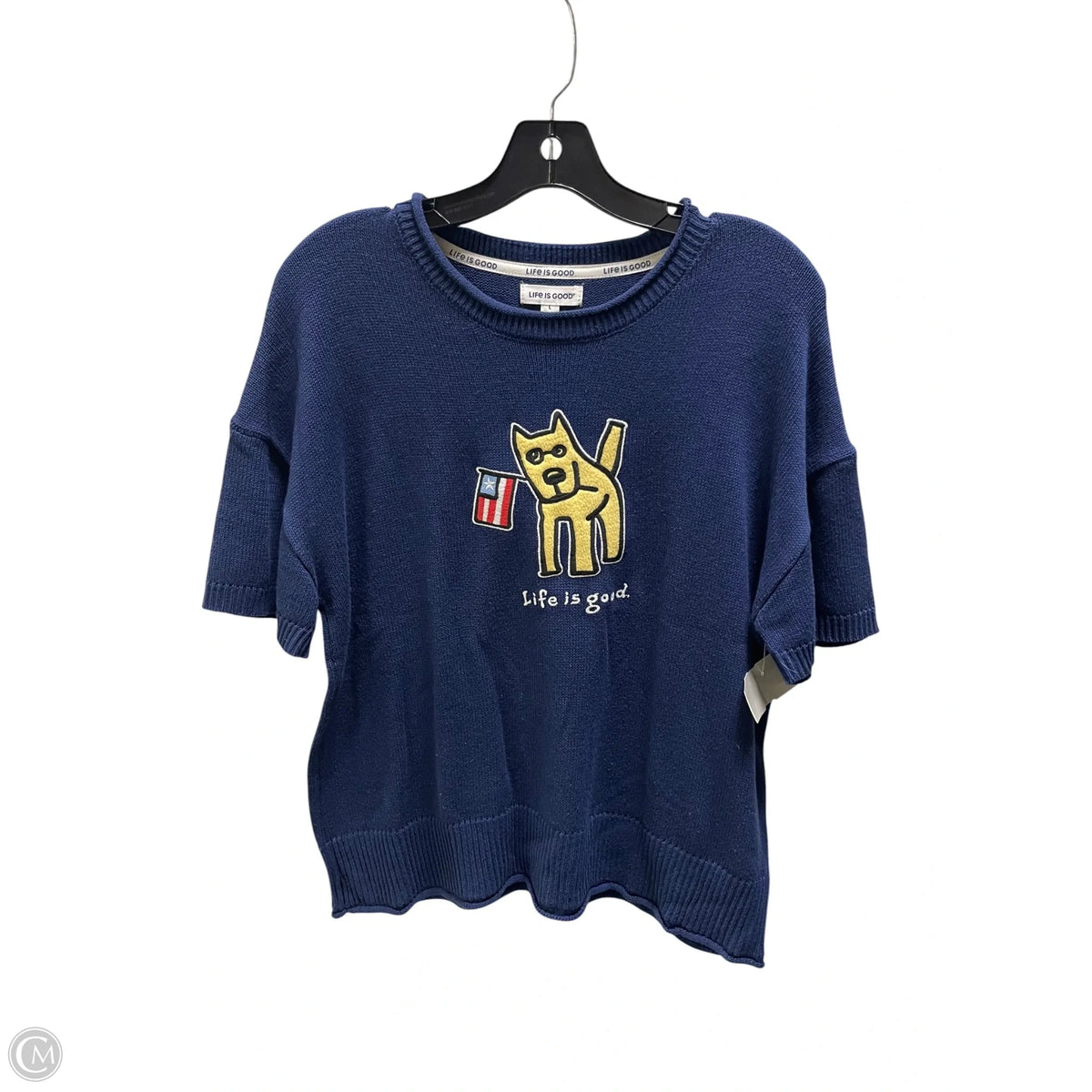 Sweater Short Sleeve By Life Is Good In Blue, Size: L