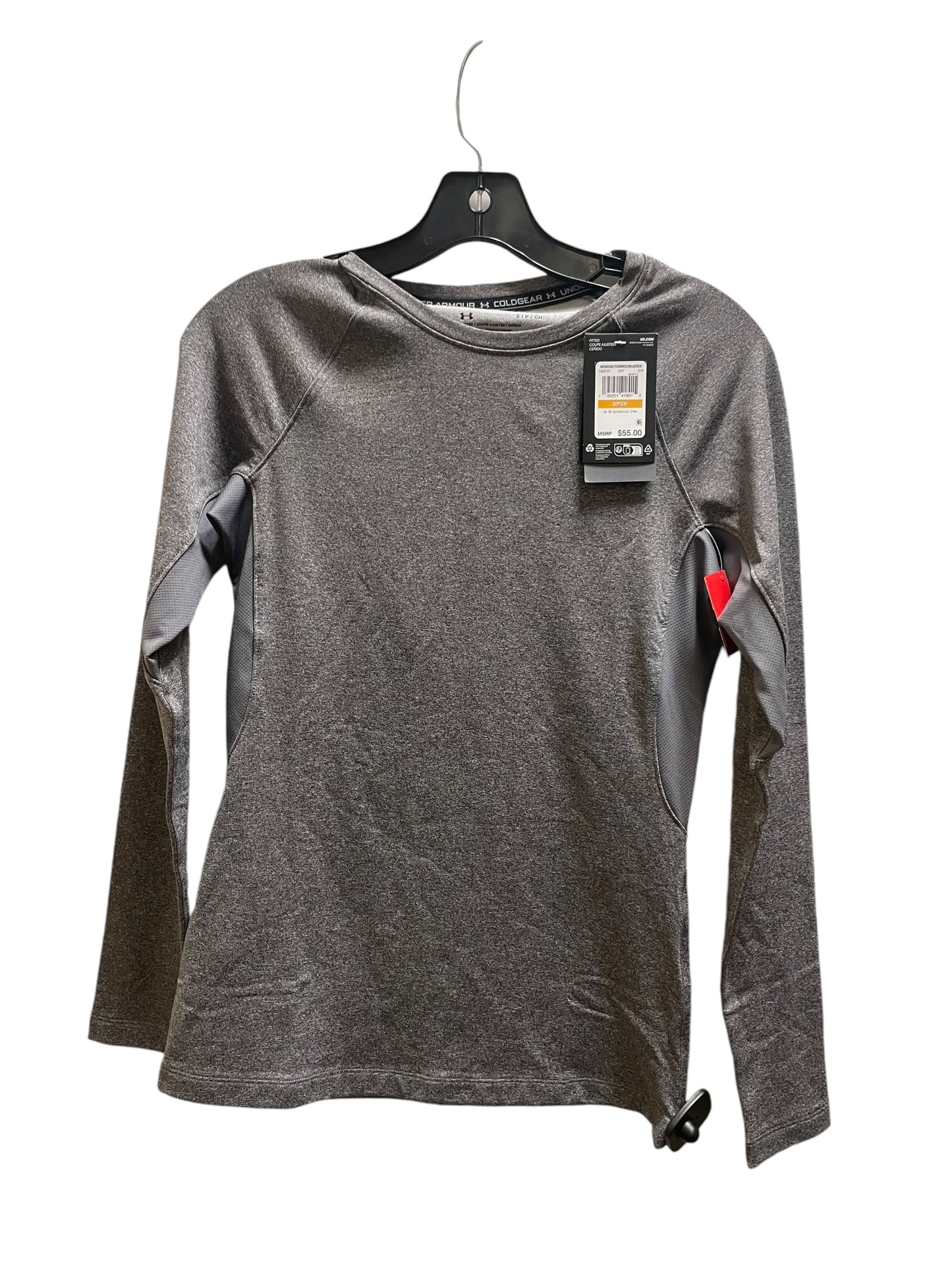 Athletic Top Long Sleeve Collar By Under Armour In Grey, Size: S