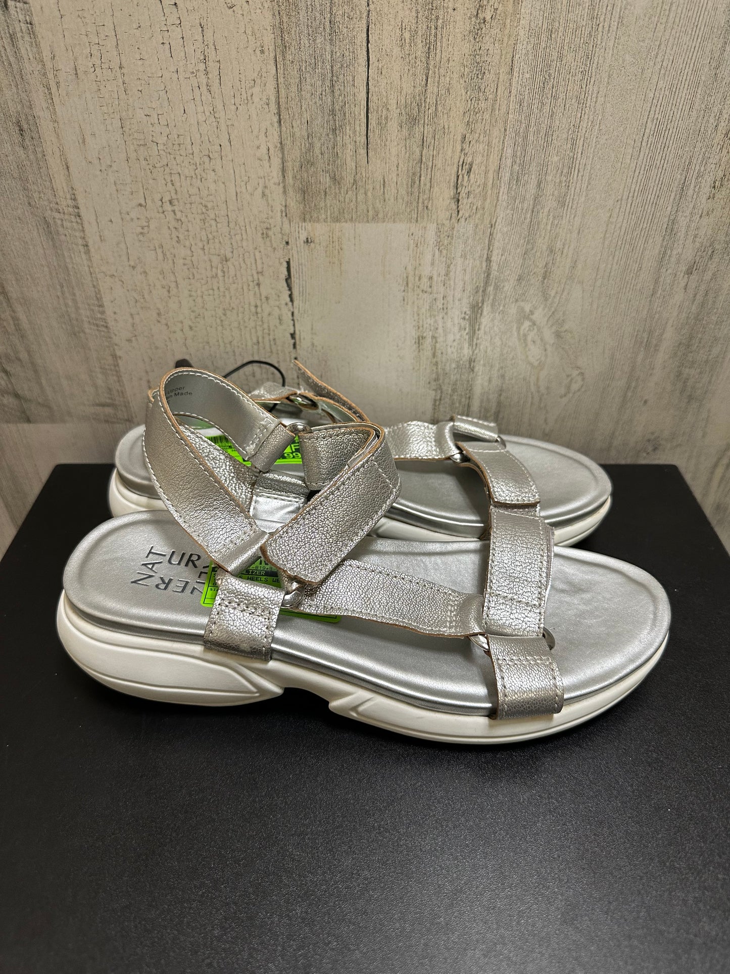 Silver Sandals Heels Wedge Naturalizer, Size 8