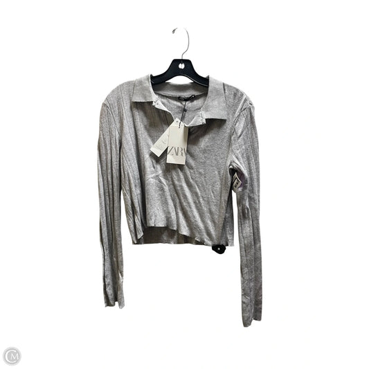 Top Long Sleeve By Zara In Grey, Size: L