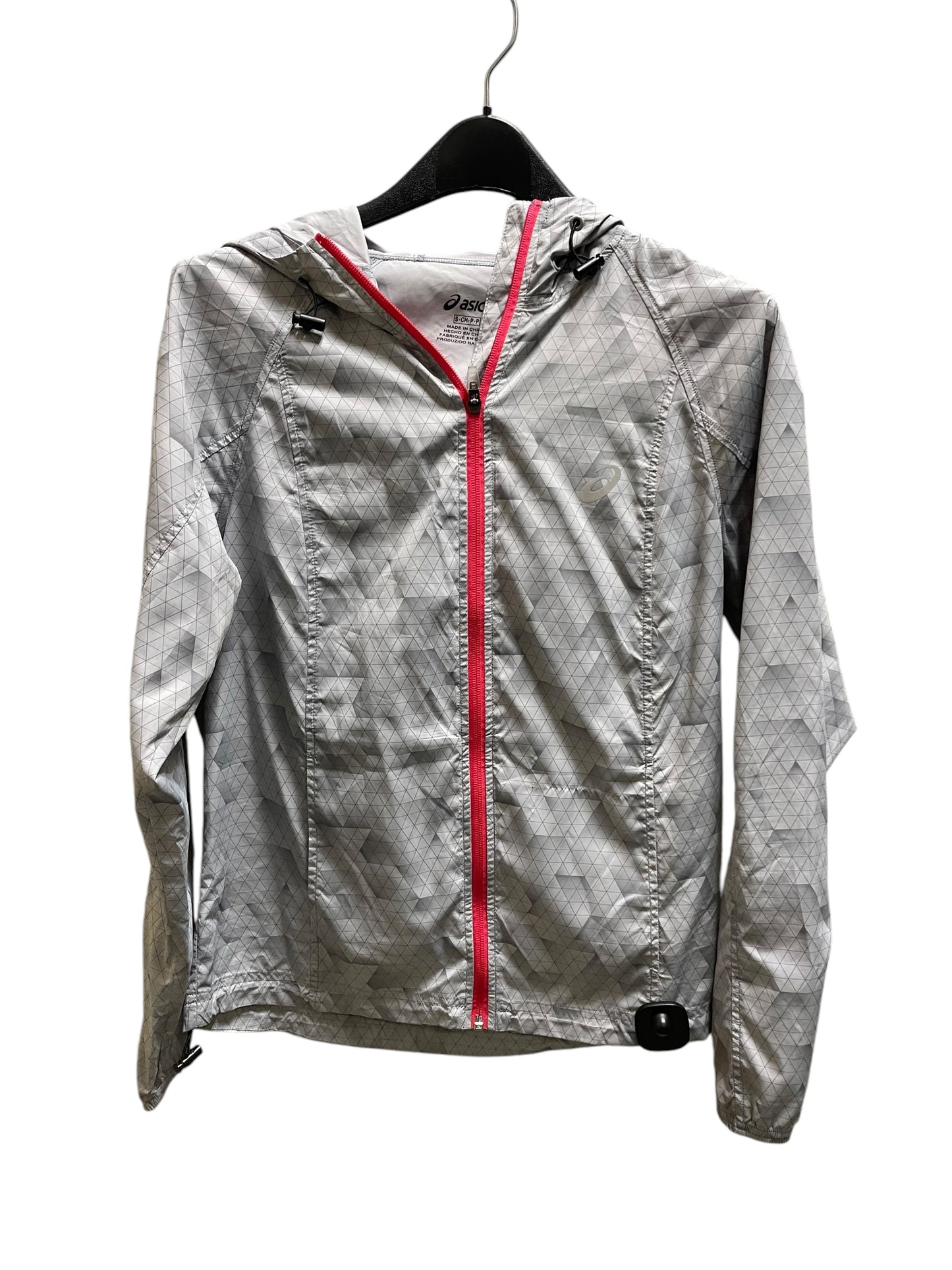 Jacket Windbreaker By Asics In Grey, Size: S