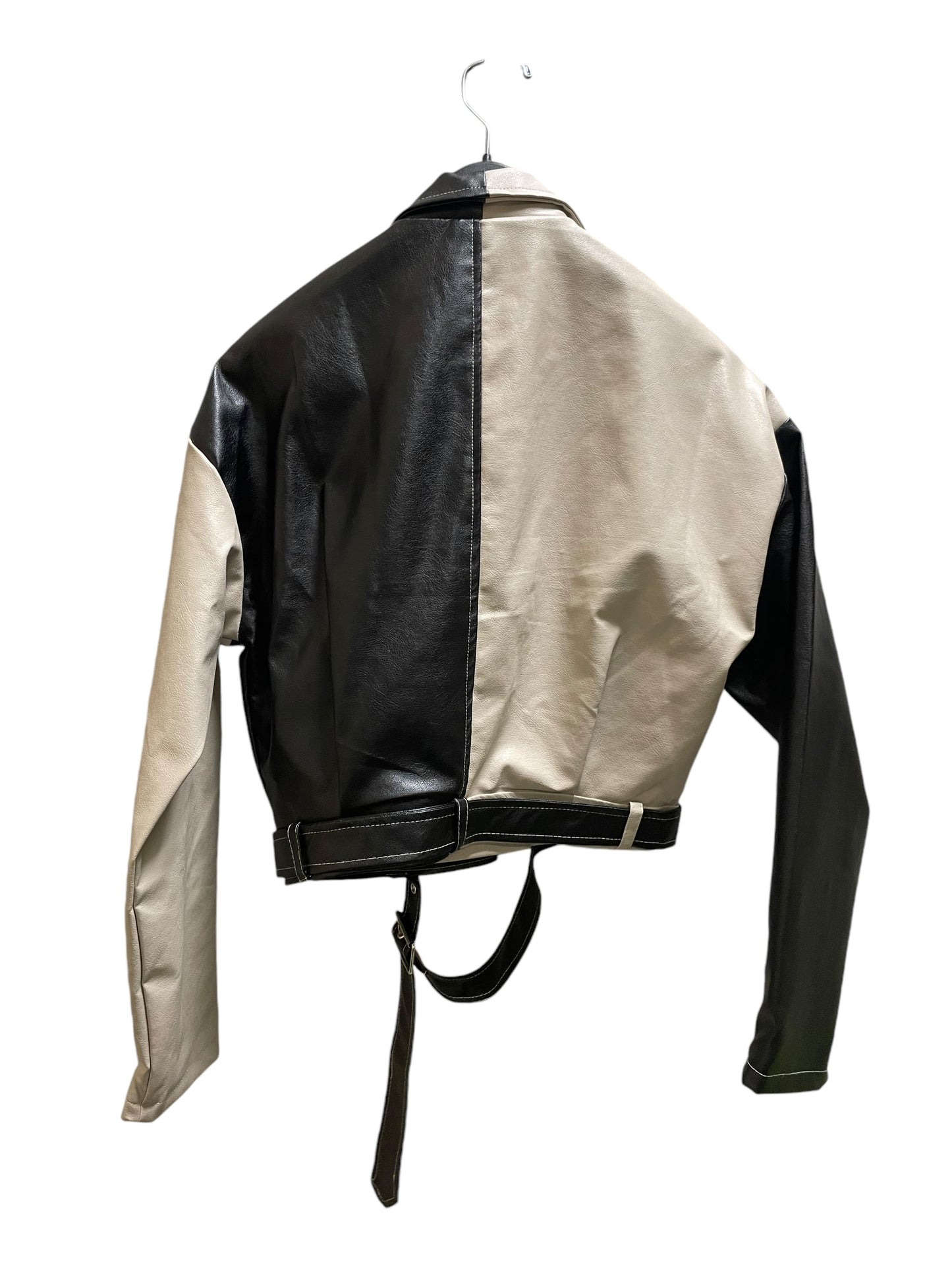 Jacket Moto By Clothes Mentor In Brown & Cream, Size: M