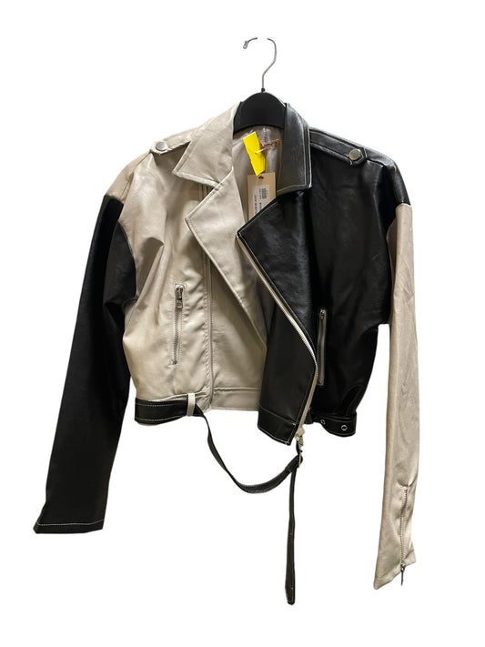 Jacket Moto By Clothes Mentor In Brown & Cream, Size: M