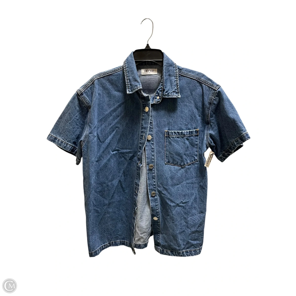 Top Short Sleeve By Cma In Blue Denim, Size: L