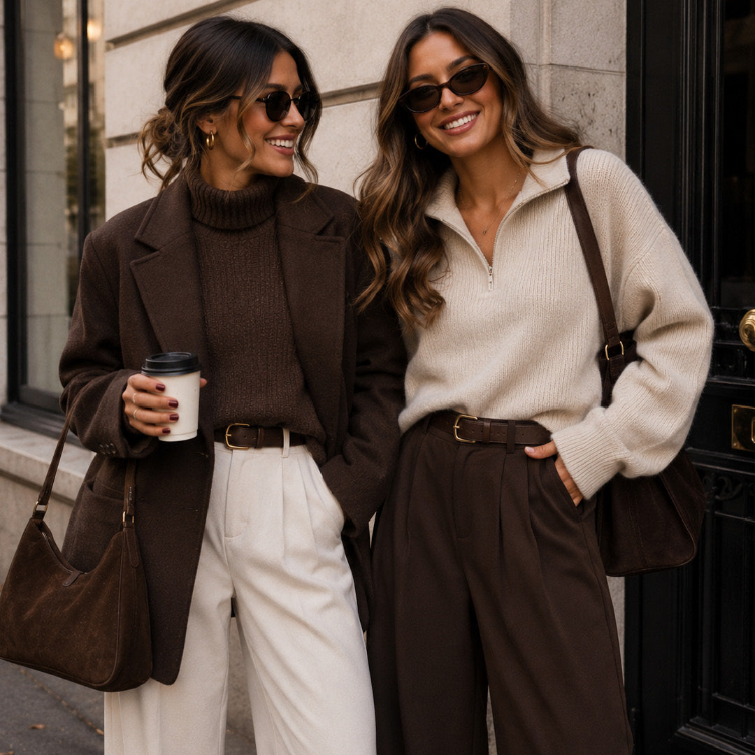 2 women smiling in sweaters